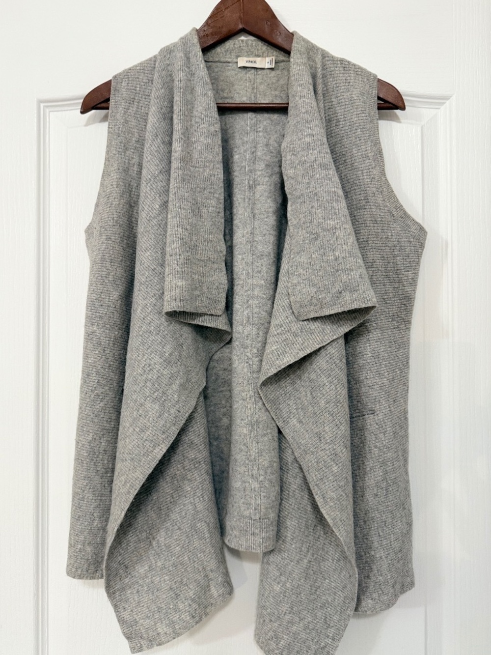 Vince Gray Wool Cashmere Draped Open Front Sweater Vest Medium